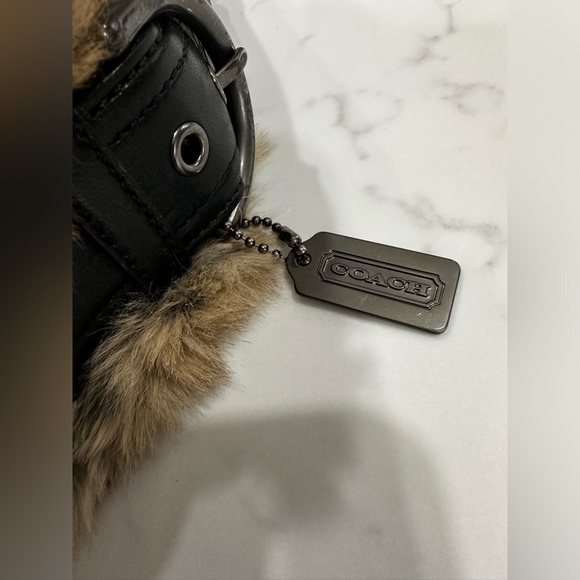 Coach Black Quilted Rabbit Fur Trimmed Purse - Picture 5 of 9